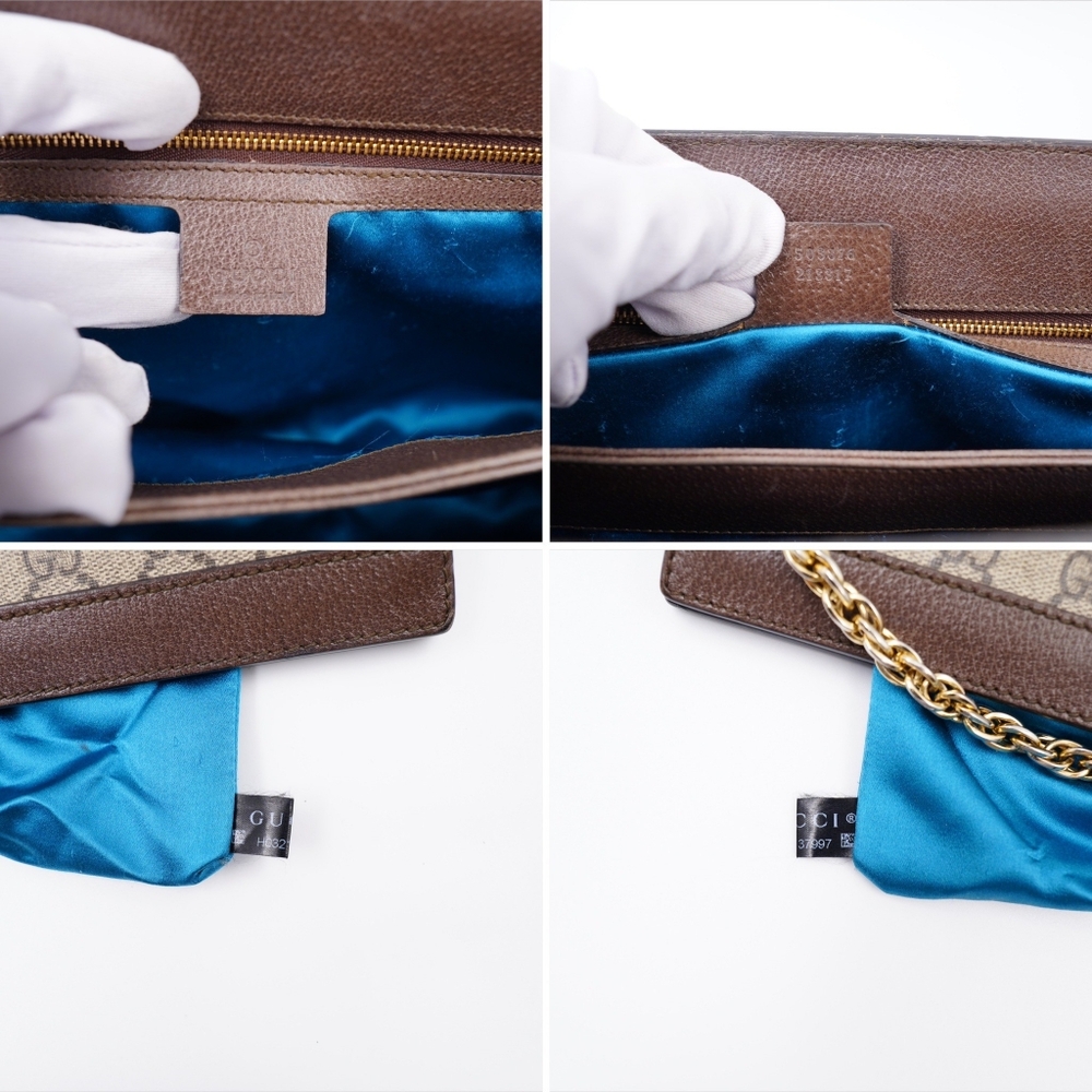 Gucci Beige Monogram Shoulder Bag with Green and Red Web Stripe - Picture 11 of 16